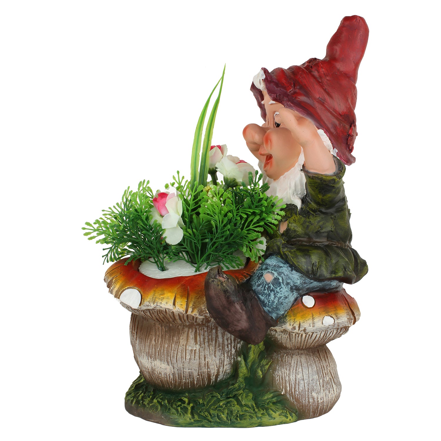 Gnome Climbing Mushroom Planter With Flower - myBageecha