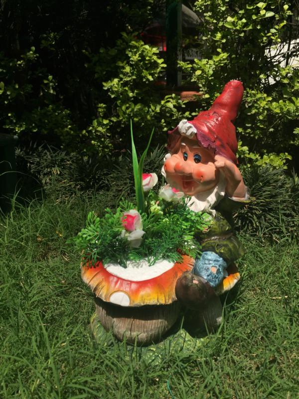 Gnome Climbing Mushroom Planter With Flower