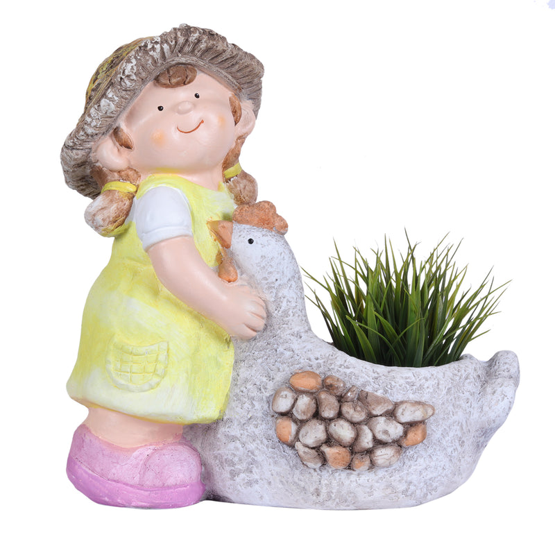 Girl & Boy with Duck planter