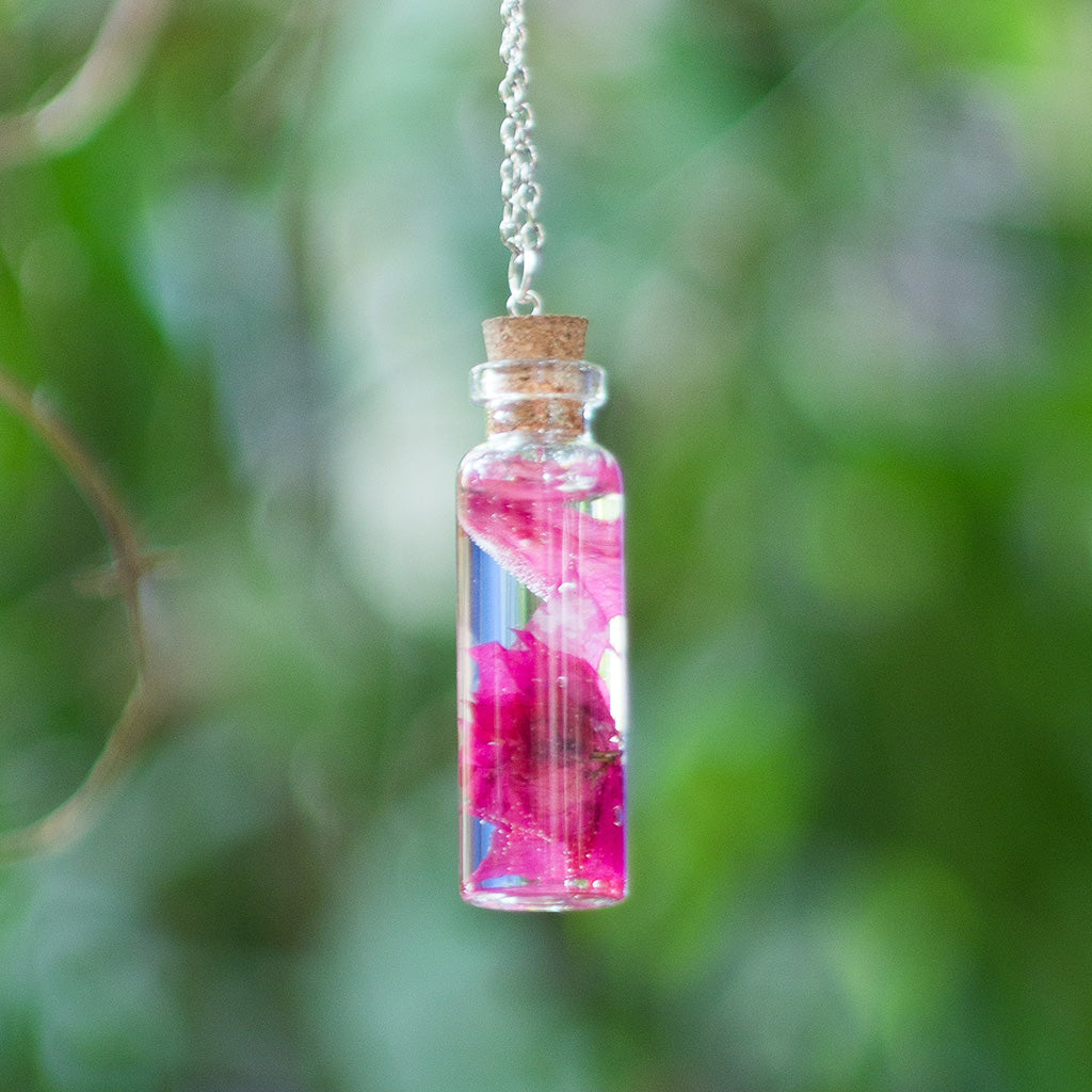 Bougainvillea Vial Real Dried Flower Necklace - myBageecha