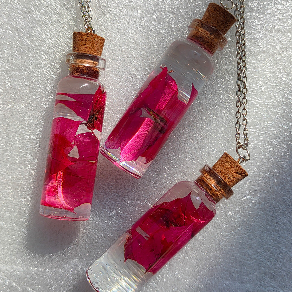 Bougainvillea Vial Real Dried Flower Necklace - myBageecha