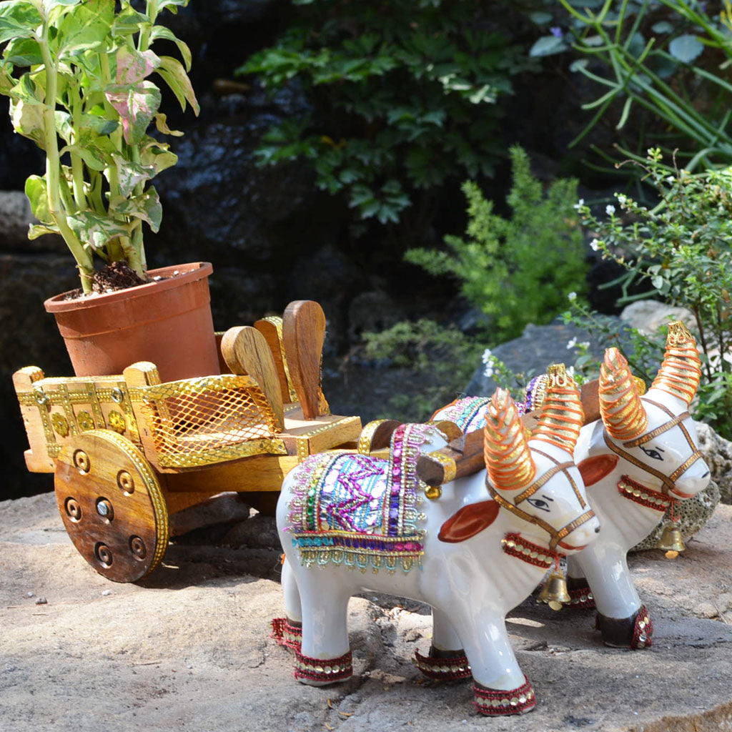 Hand Decorated Ceramic Bullock Cart - myBageecha