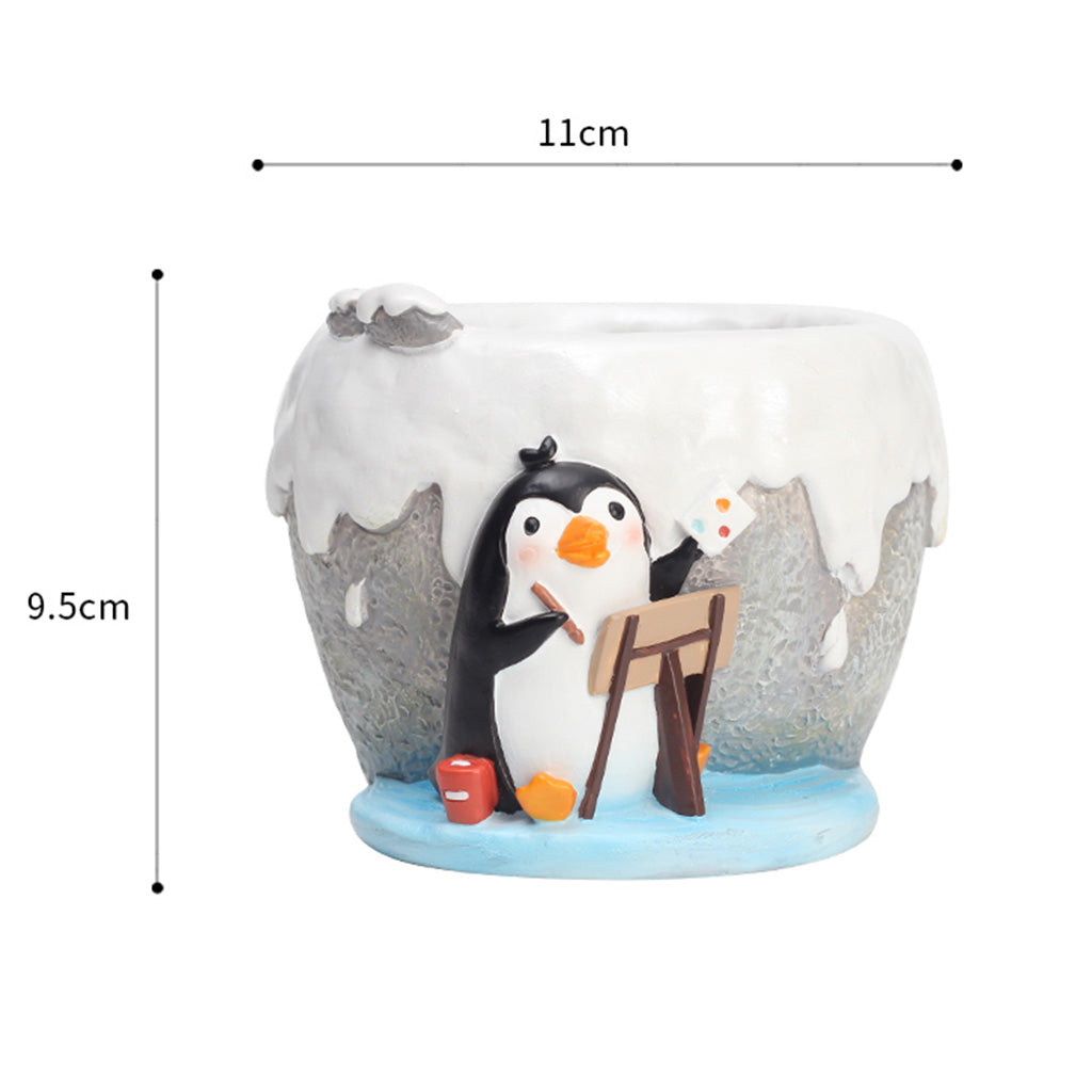 penguin succulent planter Painting Penguin Succulent Pot – Cute Resin Planter