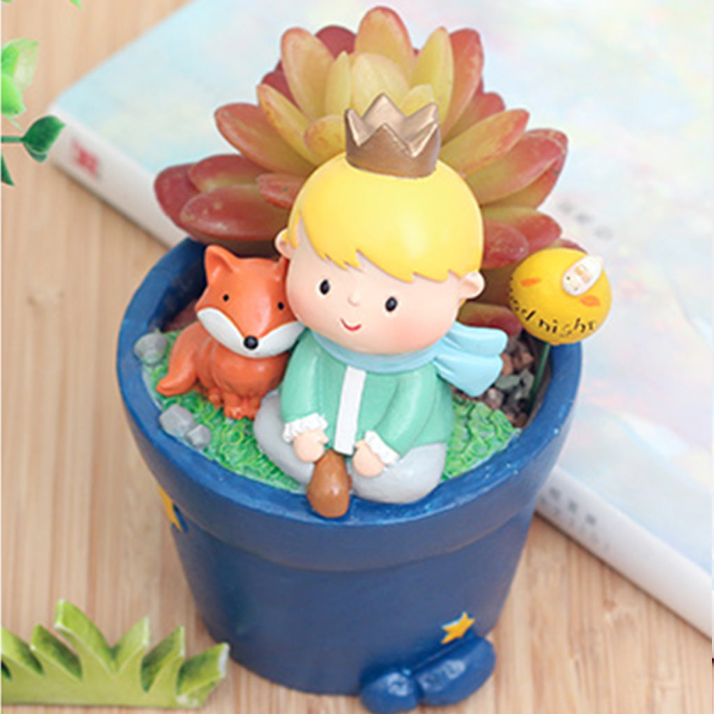 Cute Prince Sitting with Fox Resin Succulent Pot - myBageecha