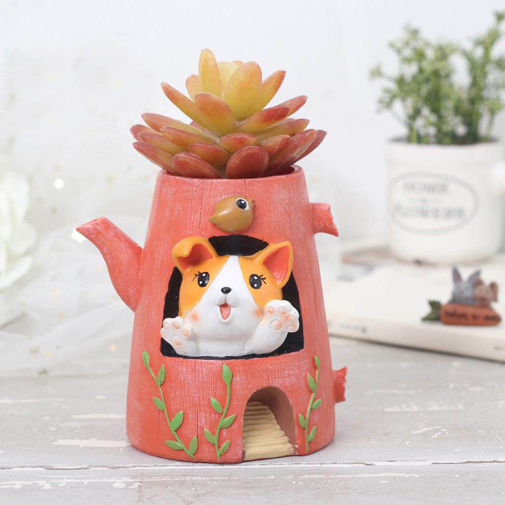 Cute Puppy In the Kettle Resin Succulent Pot - myBageecha