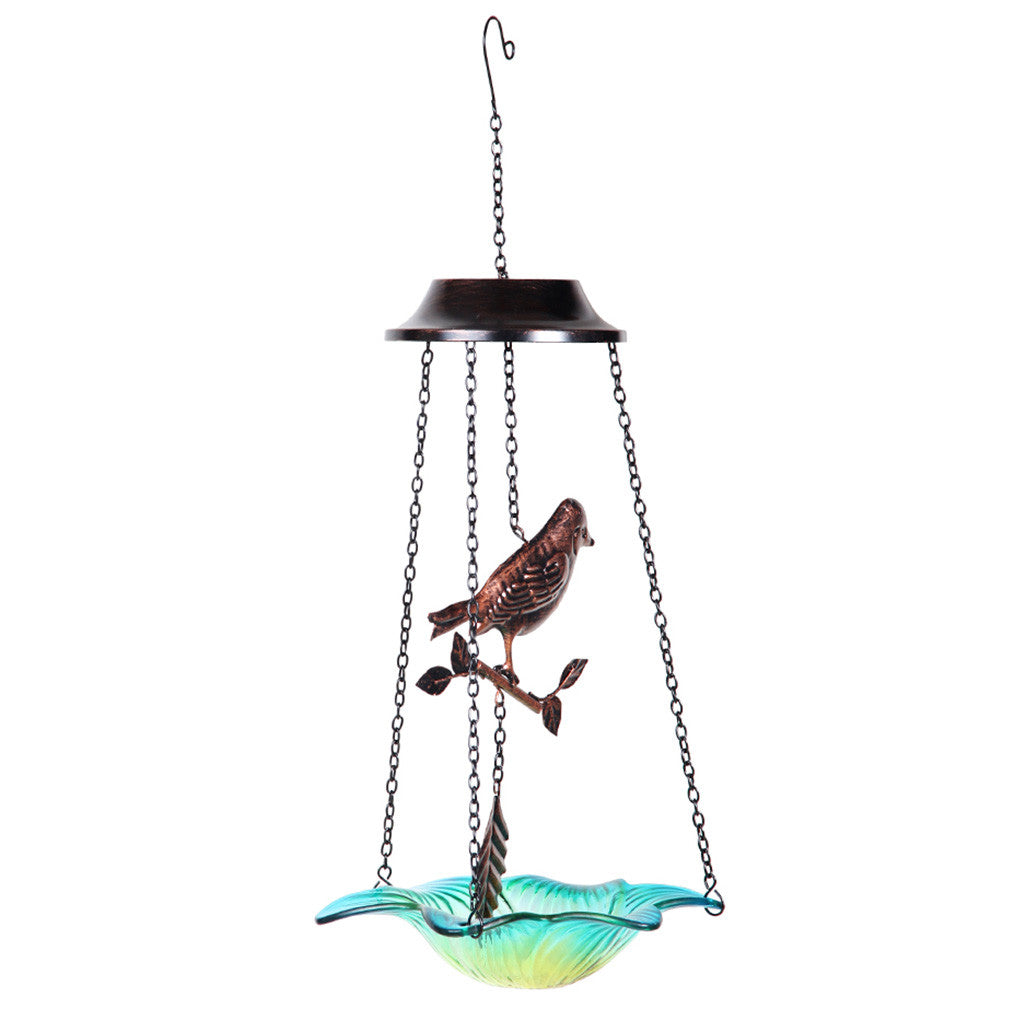 Hanging Metal Bird Feeder With Blue Glass Flower Base Garden Essentials myBageecha - myBageecha