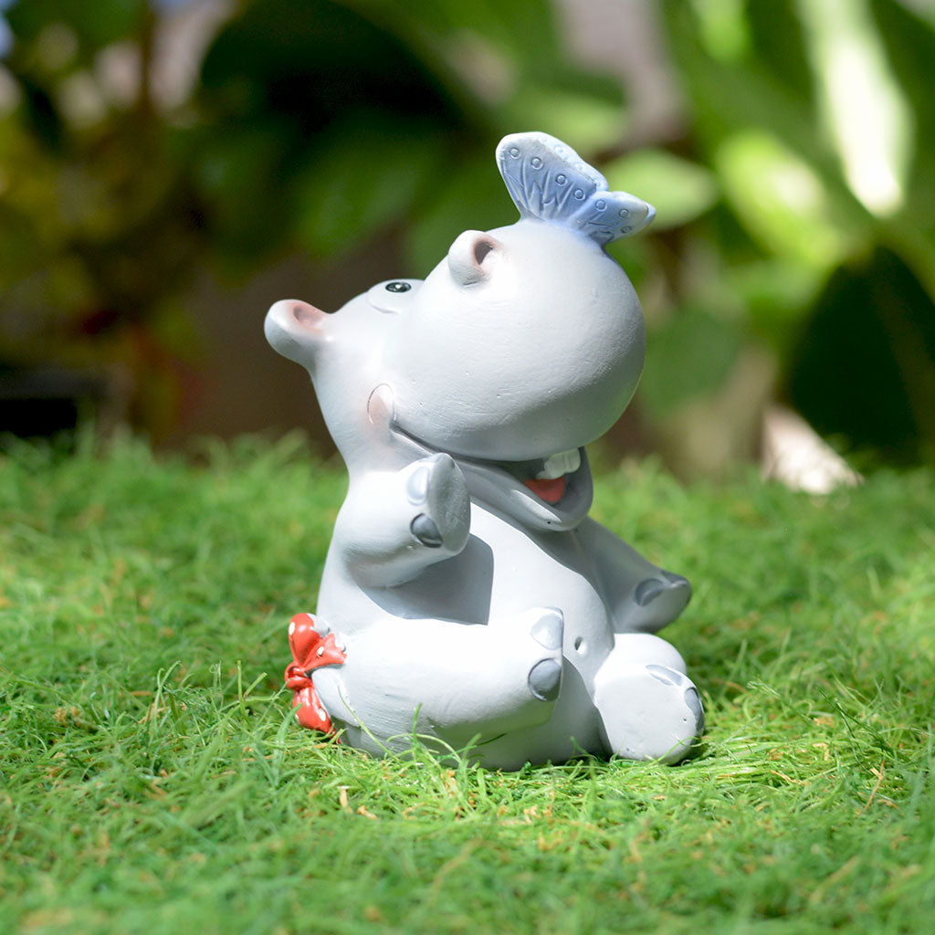 Miniature Hippo Playing with Butterfly Decor - myBageecha