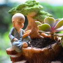 Monk Reading under Tree Resin Succulent Pot