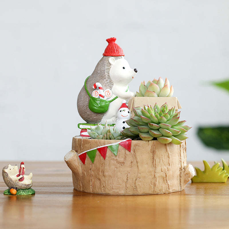 Christmas Hedgehog With Gift Resin Succulent Pot