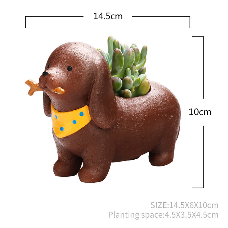 Cute Dachshund Dog Standing Resin Succulent Pot Garden Essentials myBageecha - myBageecha