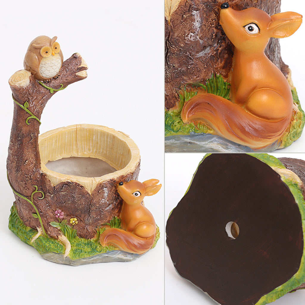 Perched Owl on Tree and Deer Resin Succulent Pot - myBageecha