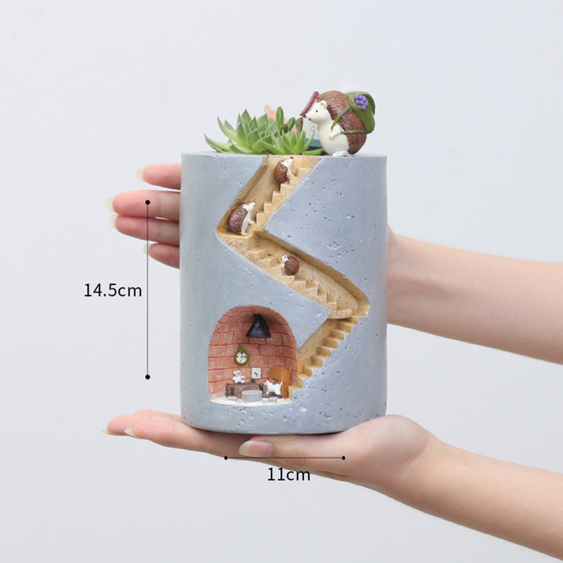 Hedgehog Family Home Resin Succulent Pot