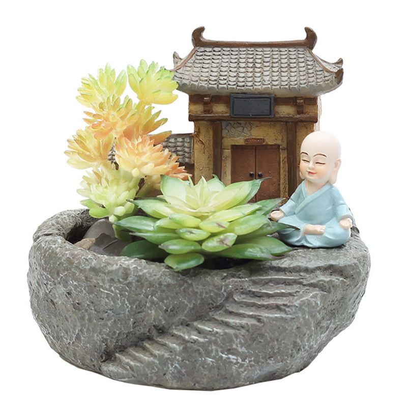 Monk With Temple Resin Succulent Pot Garden Essentials myBageecha - myBageecha