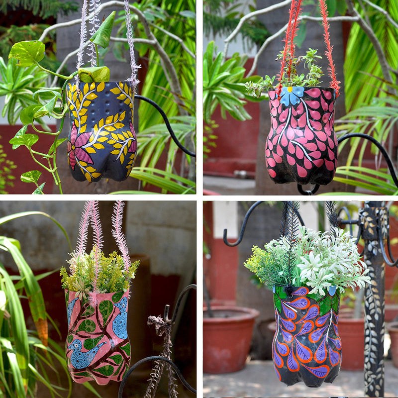 Set of 4 Hand-Painted Vertical Pots Garden Essentials myBageecha - myBageecha