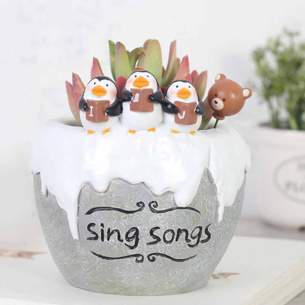 Singing Penguins Resin Succulent Pot - myBageecha