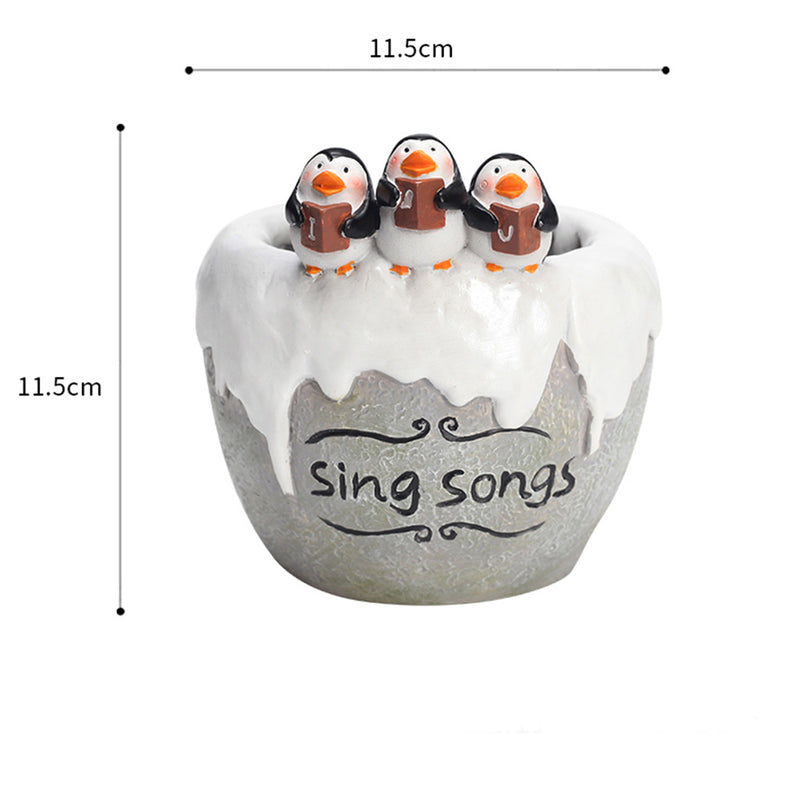 Singing Penguins Resin Succulent Pot